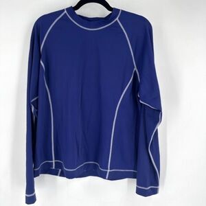 Lands' End Women's Navy Blue Long Sleeve Swim Rash Guard Size XL 18-20